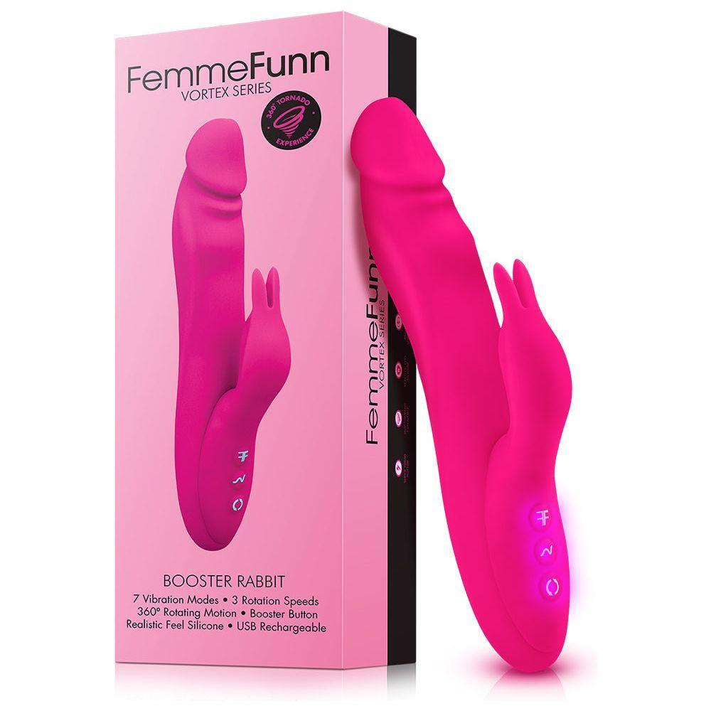 Femme Fun Booster Rabbit Clitoral Female Vibrator - Intense G-Spot Stimulation - Dual Motors - USB Rechargeable - 360-Degree Vortex Motion - 7 Vibration Modes - Pink - Adult Naughty Store