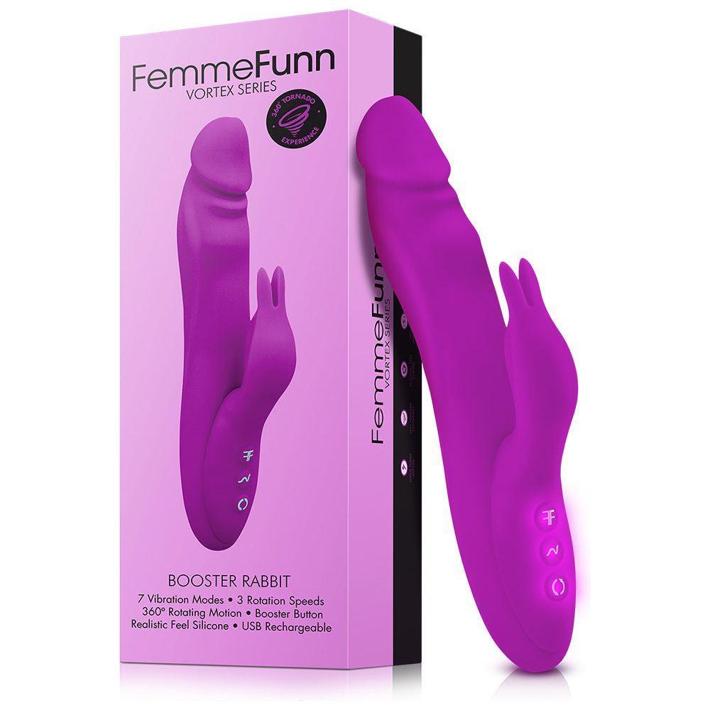 Femme Fun Booster Rabbit Clitoral Female Vibrator - Intense G-Spot Stimulation - Dual Motors - USB Rechargeable - 360-Degree Vortex Motion - 7 Vibration Modes - Pink - Adult Naughty Store