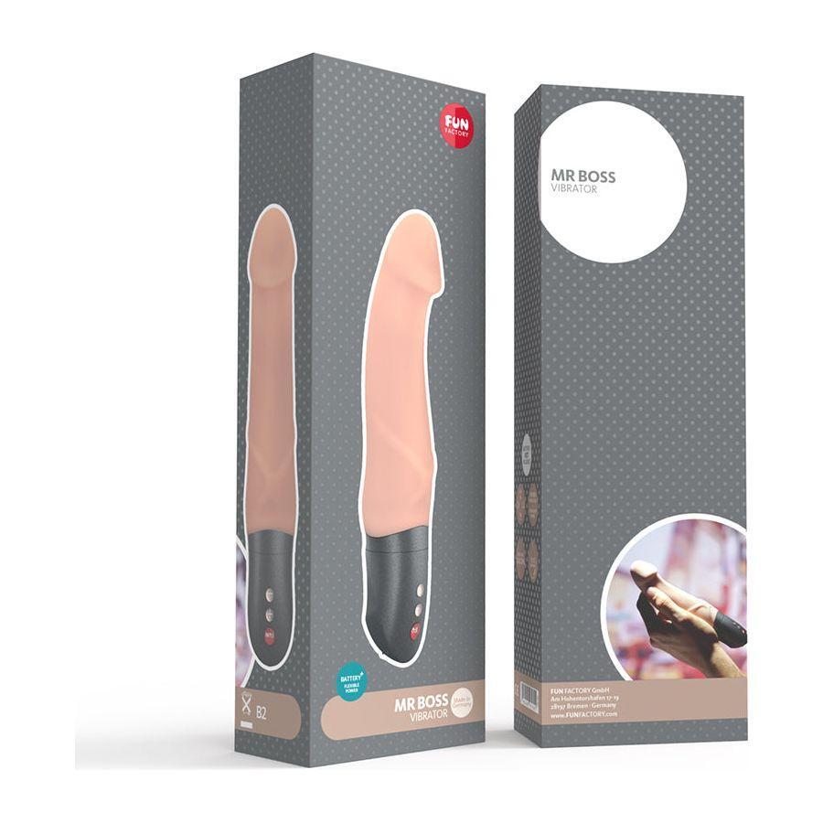 Fun Factory Mr Boss Realistic Dong Vibrating Dildo - Powerful Battery-Operated Pleasure for Intense Satisfaction - Model MB-500 - Unisex - G-Spot and P-Spot Stimulation - Sultry Black - Adult Naughty Store