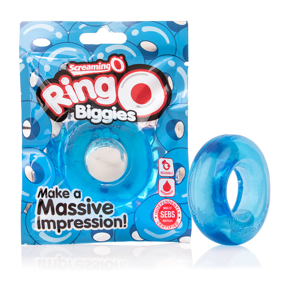 Experience intense pleasure with Blue Ring O Biggies Colossal Cock Ring (Model: 817483012747) for Men - A Super-Stretchy Reusable Design for Penile Stimulation in a Bold Blue hue. - Adult Naughty Store