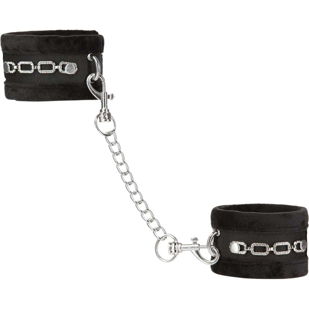 Elegant Pleasure Crystal Detail Handcuffs - Model #PCDHC-13 - Unisex - Sensual Bondage Play - Black - Adult Naughty Store