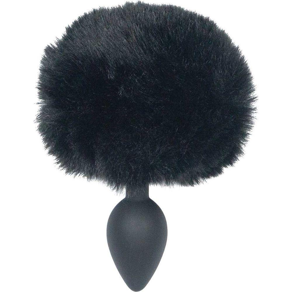 Punishment Bunny Tail Silicone Butt Plug - Black - Adult Naughty Store