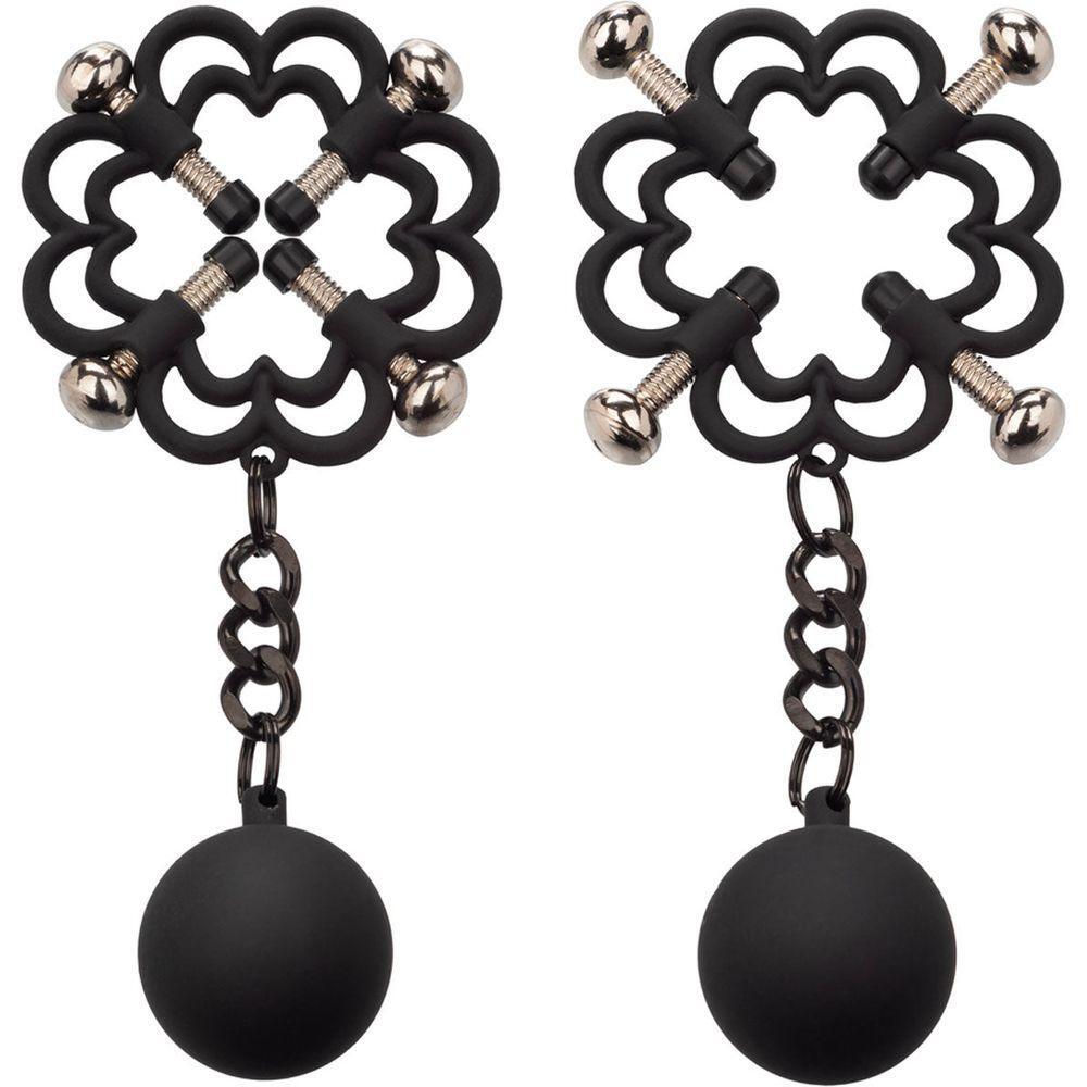 Introducing the SensaPlay Power Grip 4-Point Weighted Nipple Press - Model SP-NG-001: Unleash Sensational Pleasure and Exploration! - Adult Naughty Store
