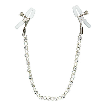 Introducing the Crystal Chain Nipple Clamps by PleasureX - Model NC-2021: A Sensational Nipple Stimulation Toy for All Genders, Delivering Exquisite Pleasure in a Dazzling Silver Color! - Adult Naughty Store