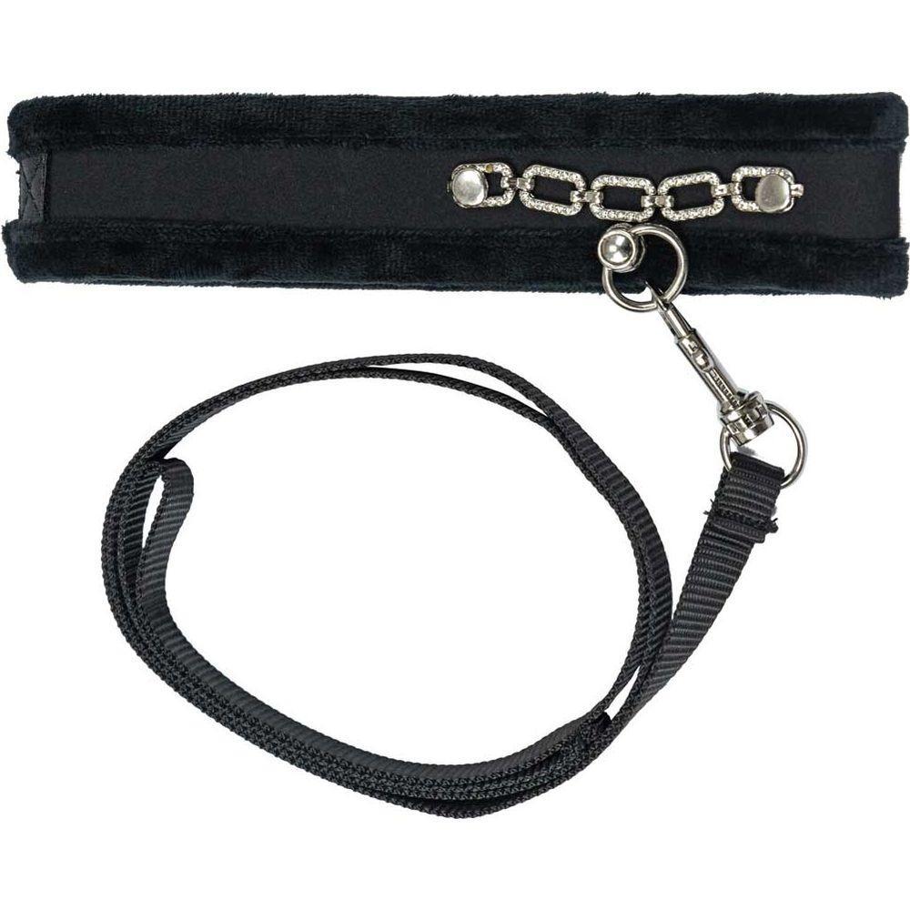 Elegant Pleasure: Punishment Crystal Detail Collar and 37 inch Leash - Model PCD-37F - For Couples - Neck and Sensual Play - Black - Adult Naughty Store