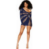 Midnight Seduction Navy Fishnet and Opaque Stripes Chemise - Adult Naughty Store