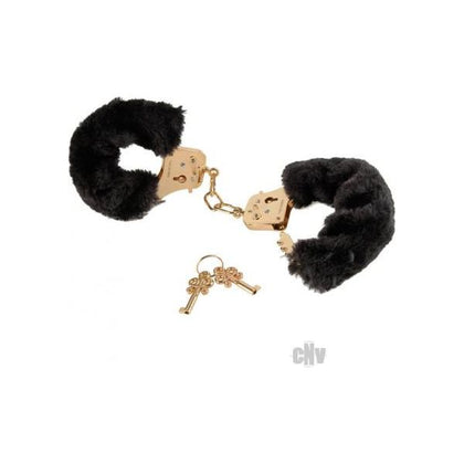 Deluxe Furry Cuffs Black Gold Handcuffs