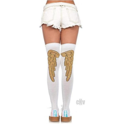 Lurex Angel Wing Over The Knee Socks O/s White/gold