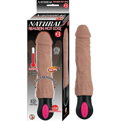 Natural Realskin Hot Cock #3 Fully Bendable 12 Function Usb Cord Included Waterproof Brown