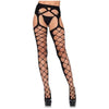 Diamond Net Opaque Stockings With Attached Garter Belt O/s Black