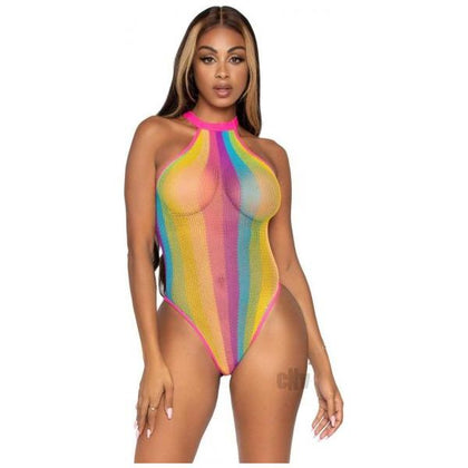 Rainbow Striped Halter Bodysuit O/s Multicolor