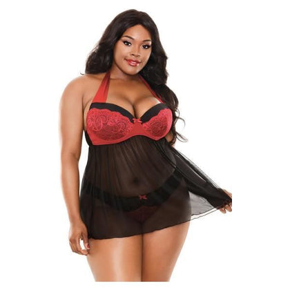 Sophia Halter Babydoll & Panty Black Red 3X/4X