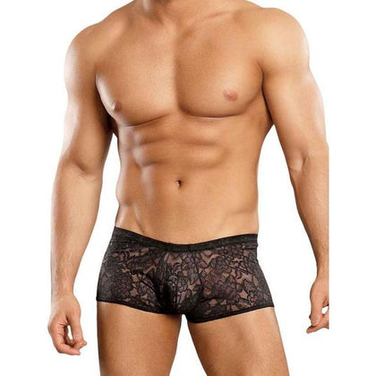 Male Power Stretch Lace Mini Shorts Black XL