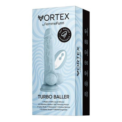 Femmefunn Vortex Turbo Baller 2.0 Rotating And Vibrating Dildo Light Blue