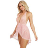 Dreamgirl Halter Plunge Front Stretch Lace Teddy With Attached Flyaway Hi-lo Skirt