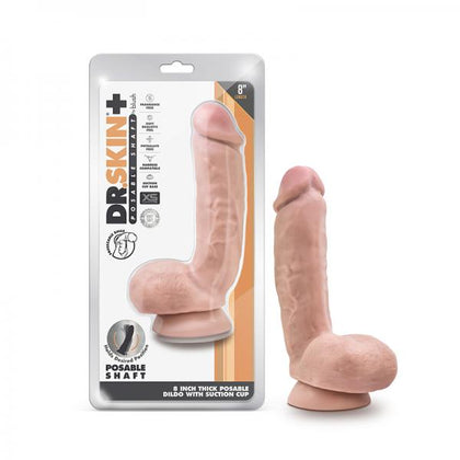 Dr. Skin Plus Thick Posable Dildo With Squeezable Balls 8 In. Vanilla