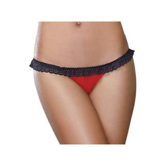 Dg Stretch Mesh Panty With Lace Ruffle Trim And Open-back Heart Detail Red/black S