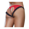 Dg Stretch Mesh Panty With Lace Ruffle Trim And Open-back Heart Detail Red/black S