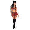 Dreamgirl Three-piece Schoolgirl-themed Set With Red Plaid Bralette And Matching Pleated Mini Skirt