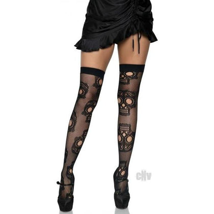 Sugar Skull Net Thigh Highs Os Black