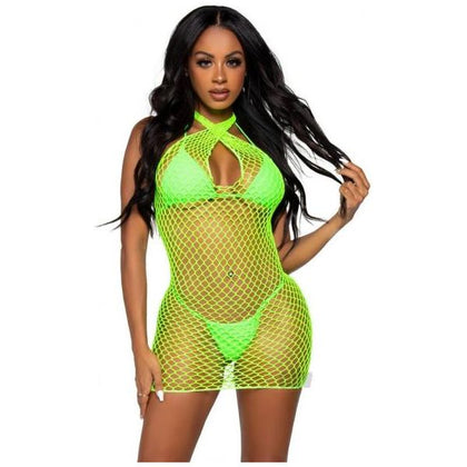 Woven Net Twist Halter Mini Dress Os Grn