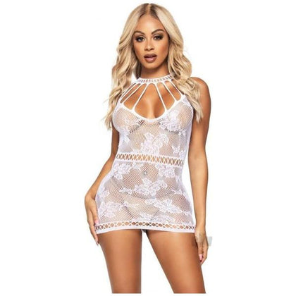 Lace Mini Dress Net Cut Outs Os Wht