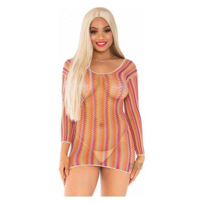 Zig Zag Rainbow Net Sleeve Mini Dress Os