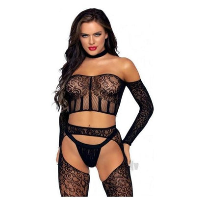 Lace Lng Sleeve Halter Set 3pc Os Blk