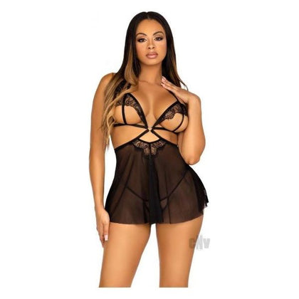 Open Cup Eyelash Babydoll Panty Lg Blk