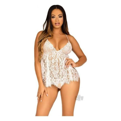 Floral Babydoll Eyelash Gstring Lg Wht