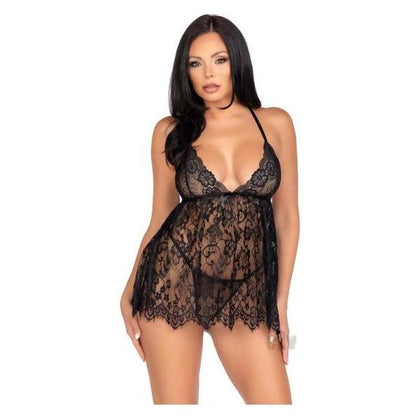 Floral Babydoll Eyelash Gstring Sm Blk