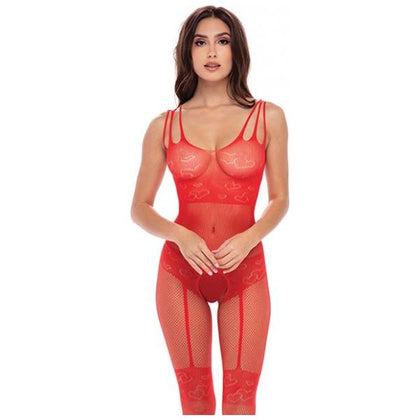 Rene Rofe All Heart Crotchless Bodystocking Red O/s
