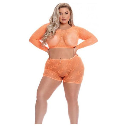 Pink Lipstick Leaf It To Me Long Sleeve Crop Top & Short Orange Qn