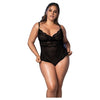 Shadow Stripe & Lace Teddy W/hook & Eye Closure Black 2x/3x