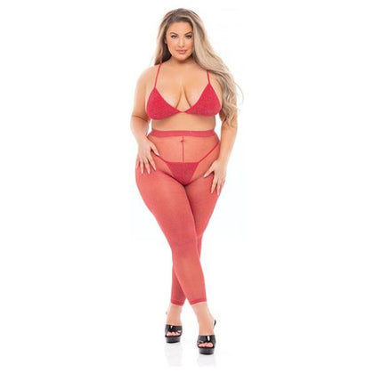 Pink Lipstick Tall Order Bra Top & Leggings Red Qn