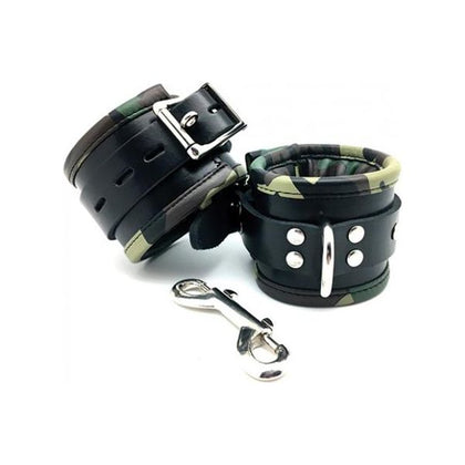 Sensual Sin Leather Padded Wrist Cuffs Camo Piping