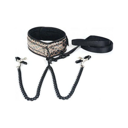 Spartacus Faux Leather Collar & Leash Black Nipple Clamps Gold