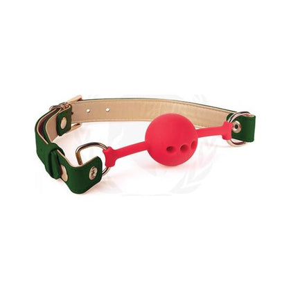 Spartacus Silicone Ball Gag W/green Gold Pu Straps - 46 Mm