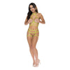 Magic Silk Strap Tease Cupless Choker Bra & Open Cage Short Yellow L/xl