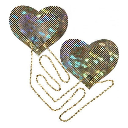 Gold Shattered Disco Ball Heart With Gold Chains Pasties