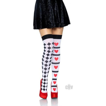 Harlequin Heart Thigh High Os Wht/red