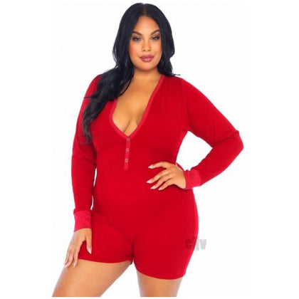 Brushed Romper Long John/flap 2x/4x Red