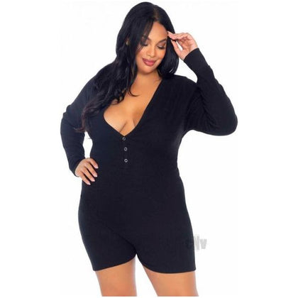 Brushed Romper Long John/flap 2x/4x Blk