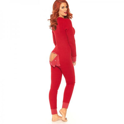 Cozy Brushed Long Johns W/flap S/m Red