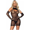 Leopard Keyhole Dress/gloves Os Blk