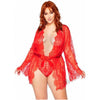 Floral Teddy Thong Robe 3pc 1x/2x Red