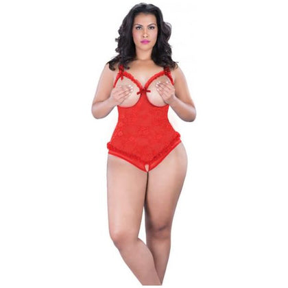 Lace Open Cup Crotchless Teddy Red One Size Queen