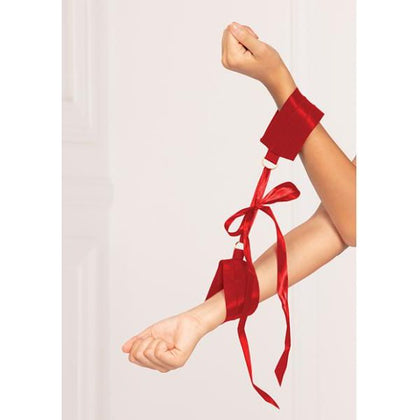 Satin Elastic Cuffs D-ring & Satin Ribbon Tie Red O/s