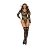 Long Sleeve Crochet Teddy W/ Stockings Black O/s