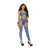 Opaque & Net Footless Bodystocking Blue O/S